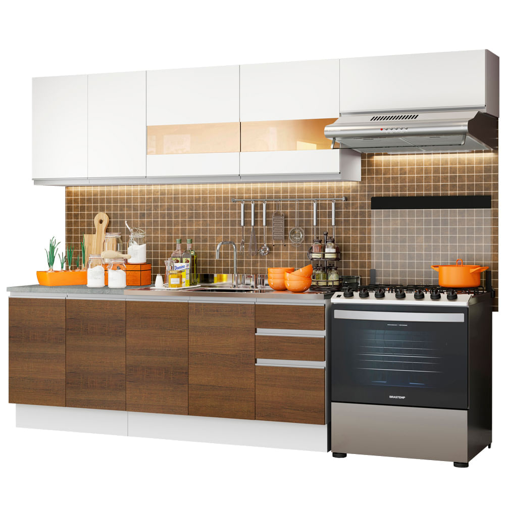 Mueble de Cocina Integral Marcela 280 cm Blanco Marrón y Blanco 03 Mueble de Cocina Integral Marcela 280 cm Blanco Marrón y Blanco 03