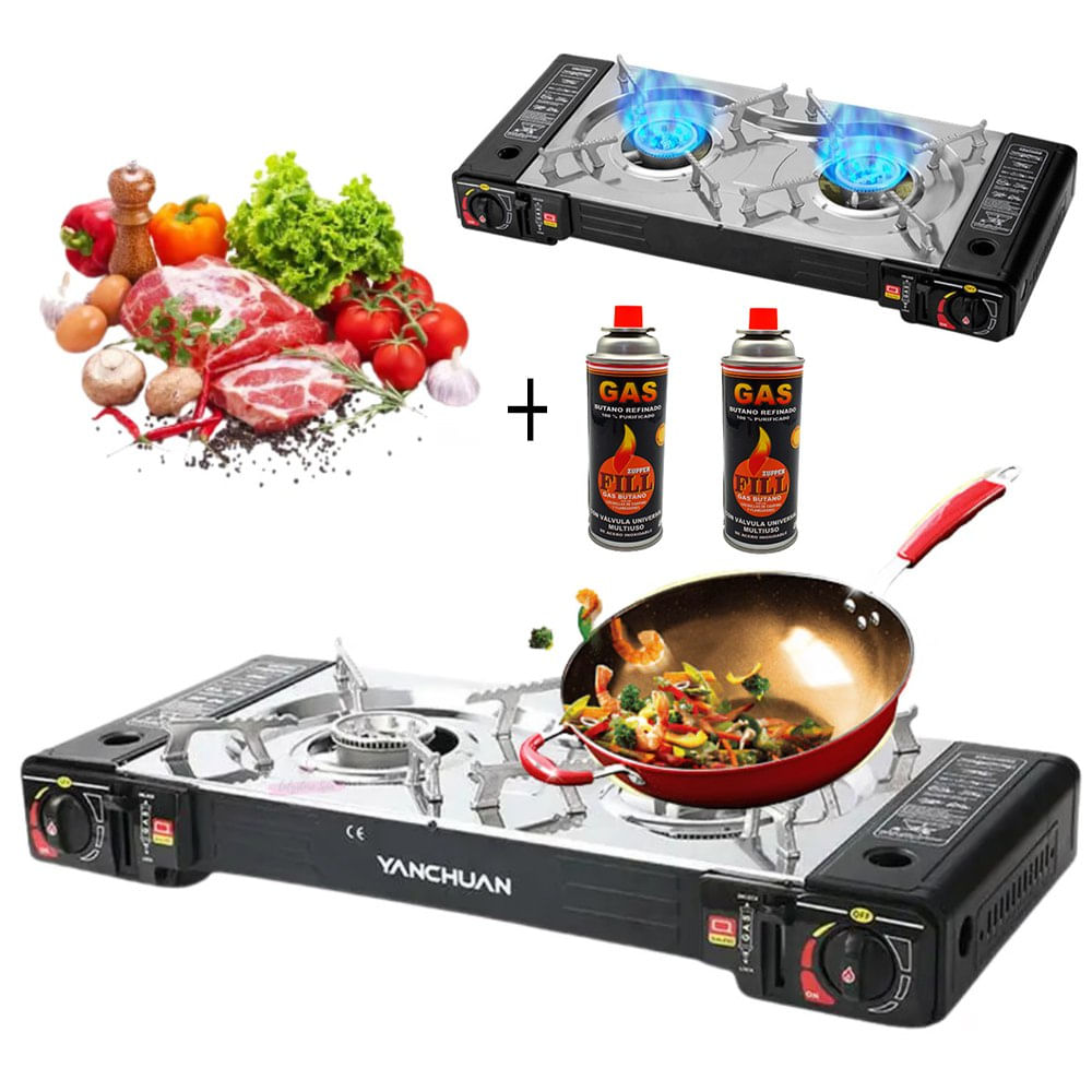 Cocina a Gas Portatil 2 Hornillas 2 en 1 Picnic Camping mas GAS