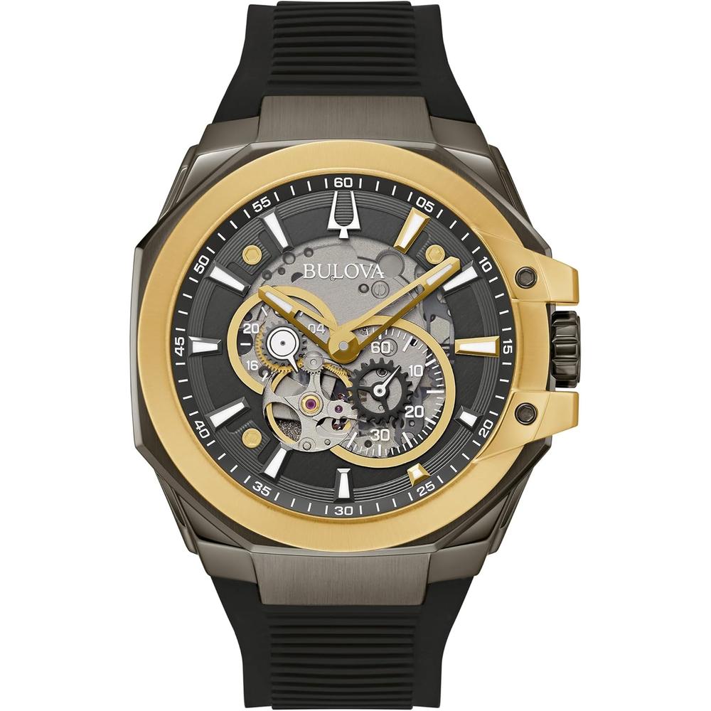 Bulova reloj Performance Maquina hombre automático correa silicona esfera gris | Negro