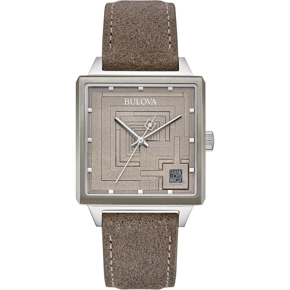 Bulova reloj Frank Lloyd Wright hombre edición limitada 3 agujas correa | Natural Rústico