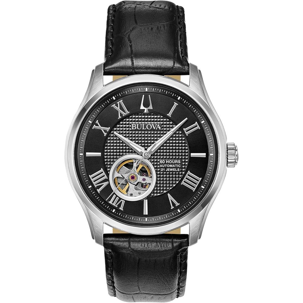 Bulova reloj clásico Wilton automático hombre 3 agujas 21 joyas apertura | Negro