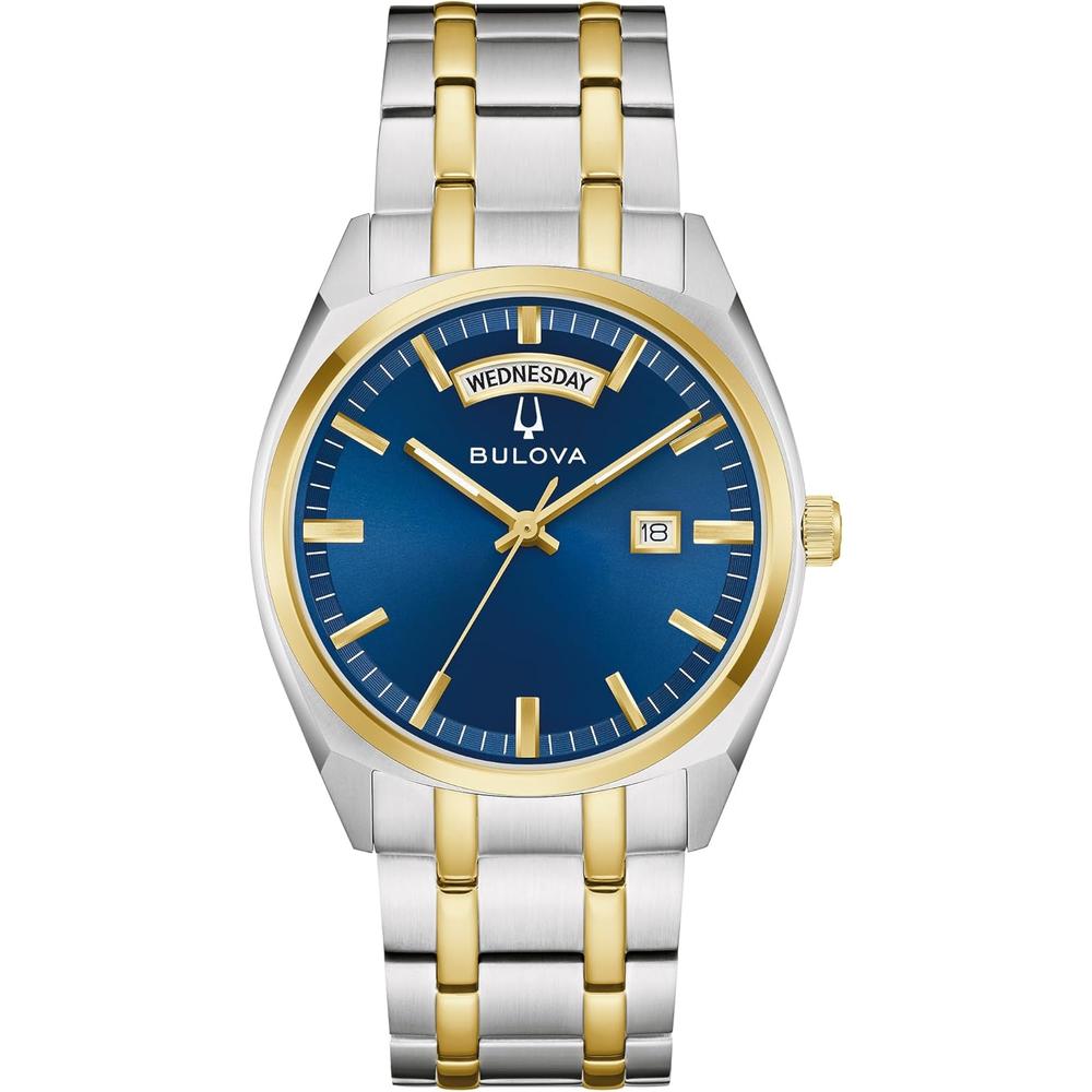 Bulova reloj clásico topógrafo hombre cuarzo 2 agujas día fecha luminosos | Oro/Plata