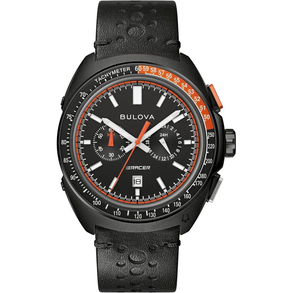 Bulova reloj cronógrafo hombre estilo racer 3 agujas cuero índices luminosos | Negro