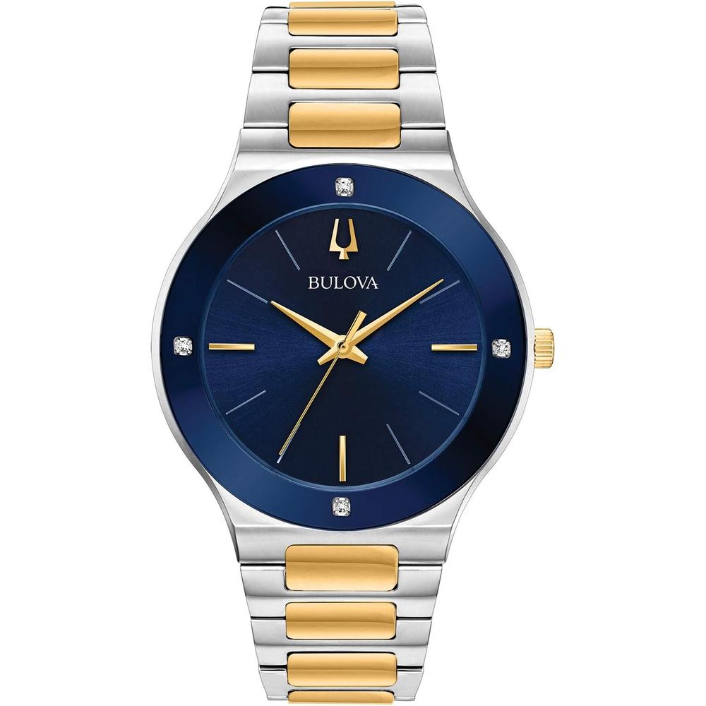 Bulova reloj Modern Millenia hombre cuarzo 3 agujas cristal diamantes | Oro/Plata/azul