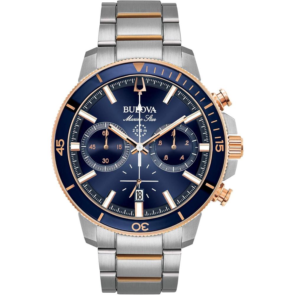 Bulova reloj Marine Star hombre cronógrafo 6 agujas acero esfera azul | Plata