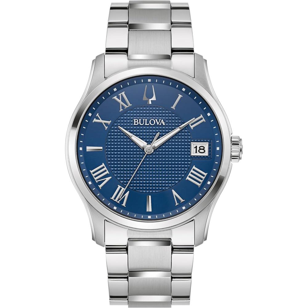 Bulova reloj clásico Wilton de hombre 3 agujas de cuarzo esfera azul | Plata