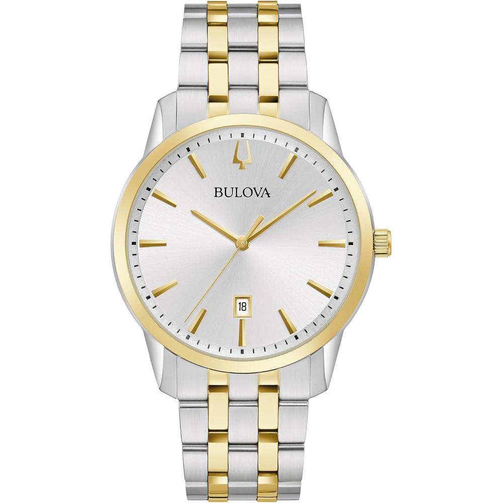 Bulova reloj clásico Sutton hombre cuarzo 3 agujas calendario | Oro/Plata
