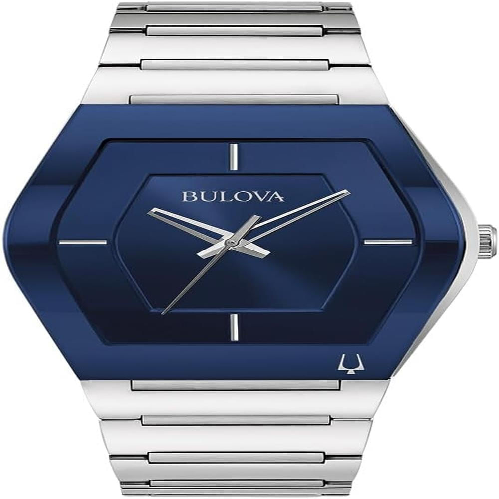 Bulova reloj moderno Gemini hombre cuarzo 3 agujas acero cristal | Plateado/Azul