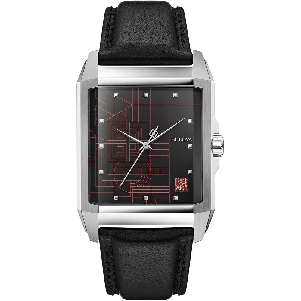 Bulova reloj Frank Lloyd Wright 3 agujas de cuarzo correa cuero | Negro