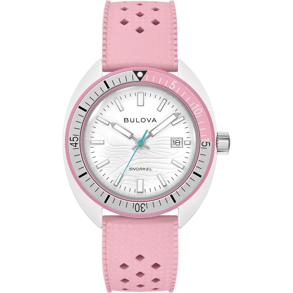 Bulova reloj Ocean0grapher Snorkel amaz0n cuarzo 3 agujas cerámica caucho | Rosado