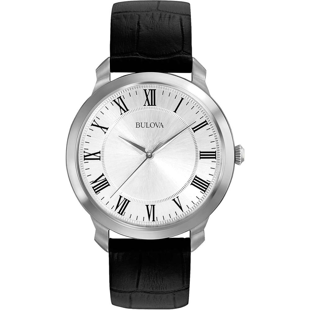 Bulova reloj clásico hombre cuarzo 3 agujas correa cuero números roman0s | Negro
