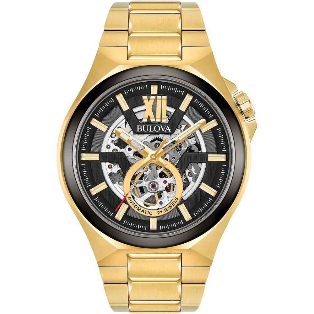 Bulova reloj clásico automático apertura abierta para hombre | Oro/Negro