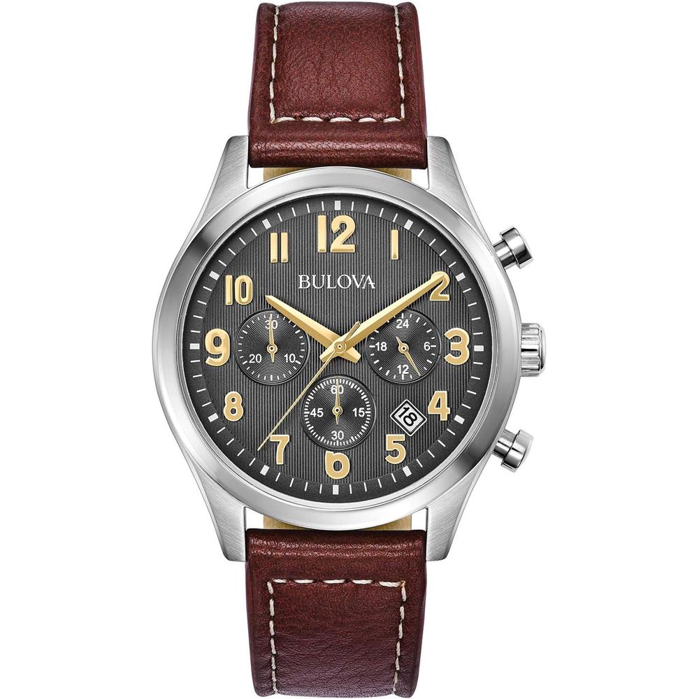 Bulova reloj clásico hombre cronógrafo 6 agujas de cuarzo acero correa cuero | Marrón