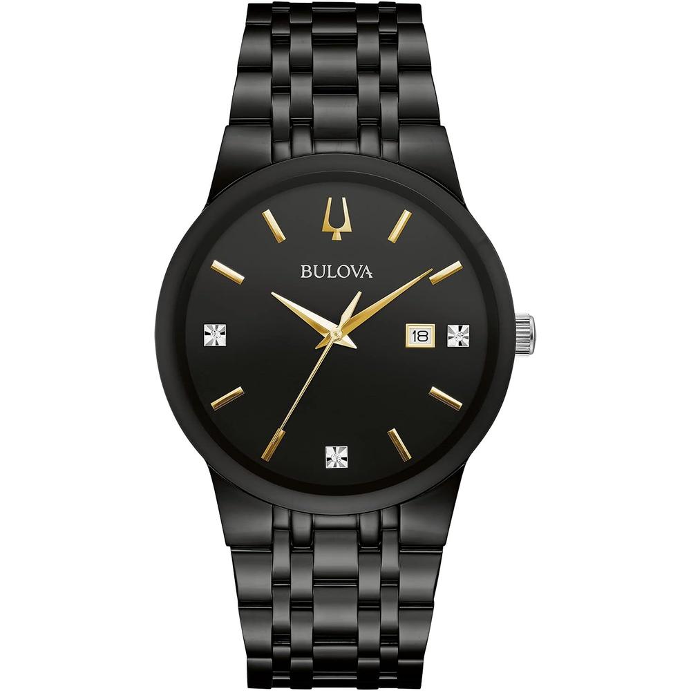 Bulova reloj moderno hombre acero inoxidable calendario 3 agujas diamantes | Negro
