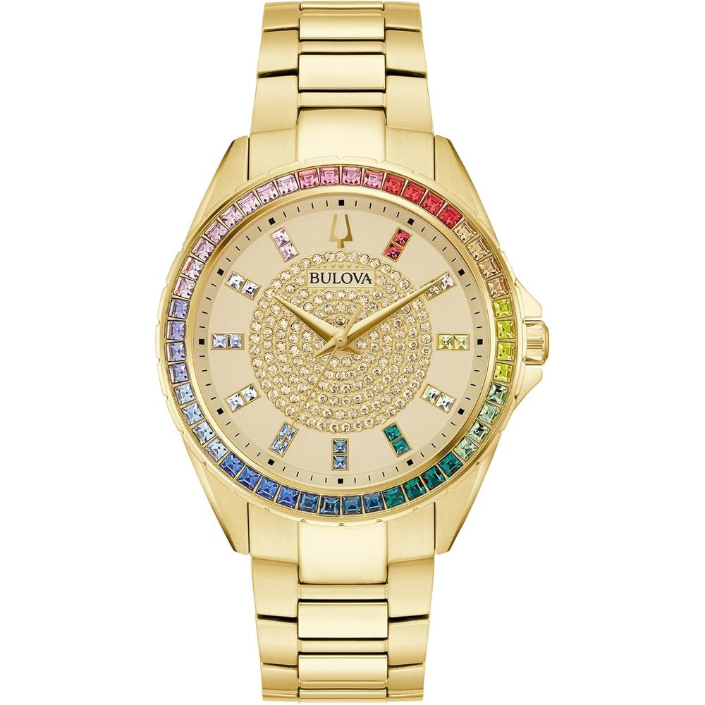 Bulova reloj Crystal Phantom de hombre 3 agujas de cuarzo bisel pavé | Oro