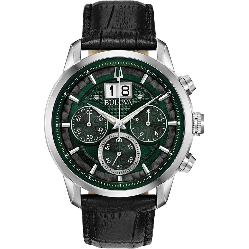 Bulova reloj clásico Sutton hombre cronógrafo 6 agujas calendario fecha | Negro