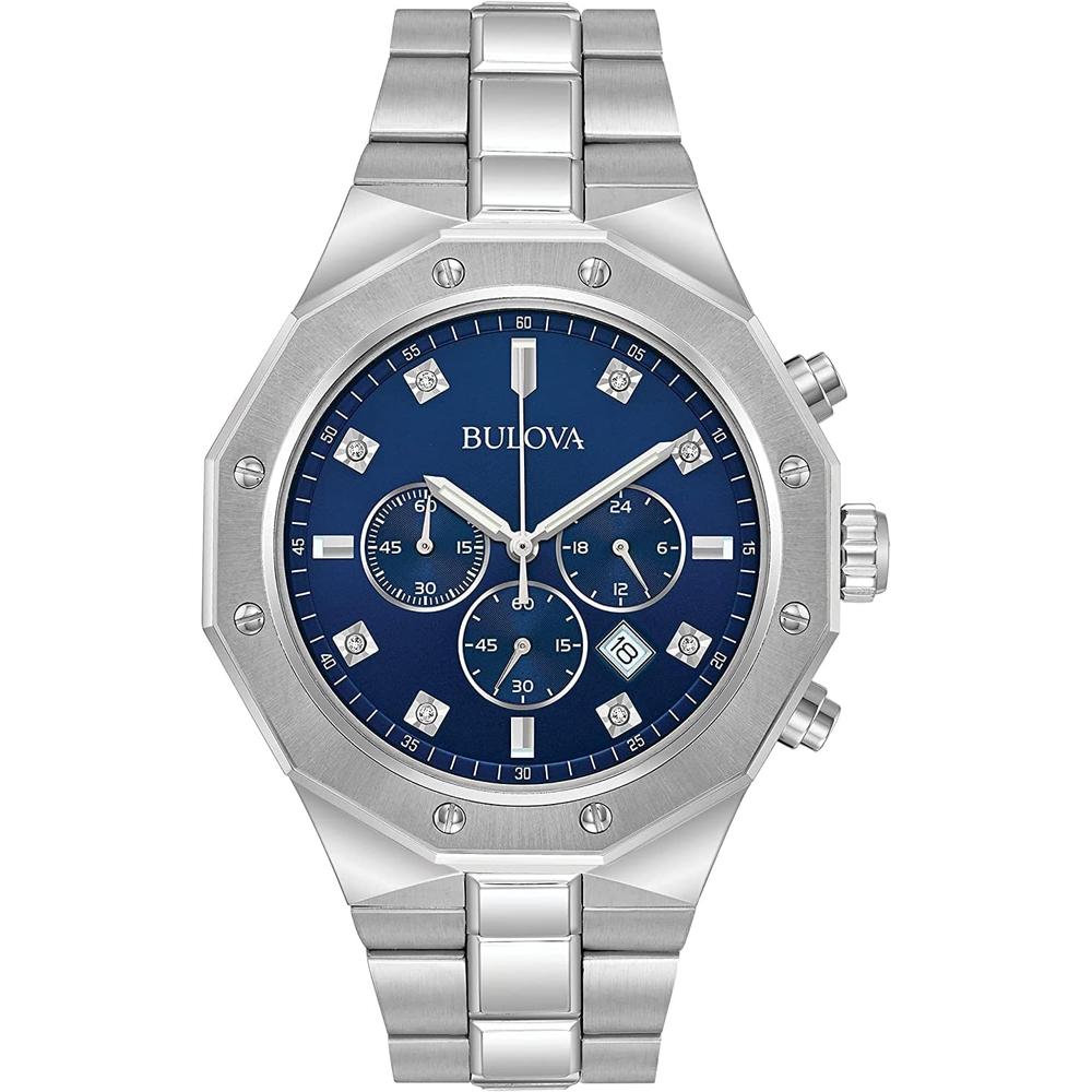 Bulova reloj clásico hombre cronógrafo 6 agujas diamantes calendario luminoso | Plata