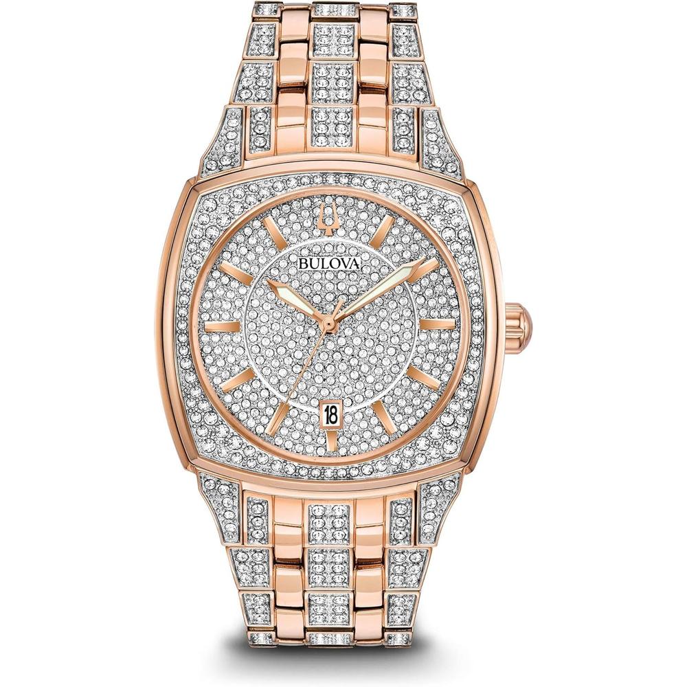 Bulova reloj Crystal Phantom hombre cuarzo 3 agujas fecha | Plata/Oro Rosa