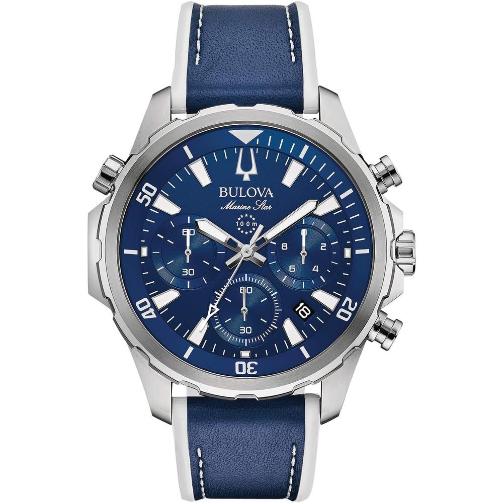 Bulova reloj Marine Star hombre cronógrafo 6 agujas acero inoxidable | Azul/plateado