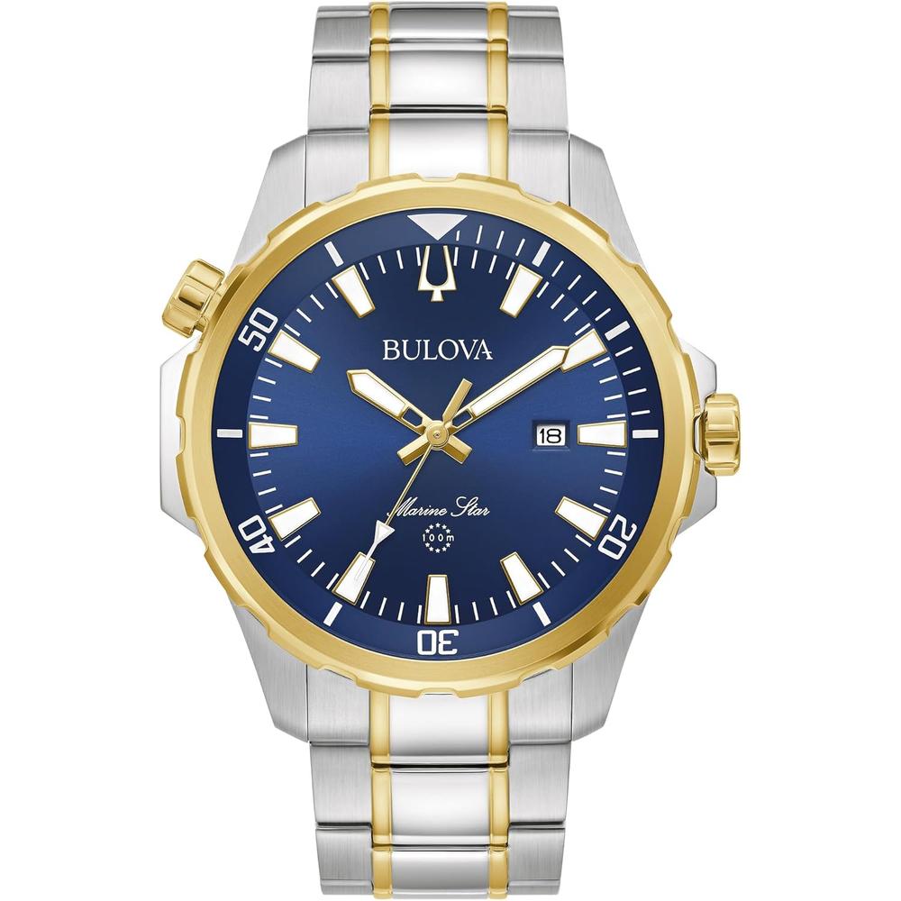Bulova reloj Marine Star de hombre serie B cuarzo 3 agujas fecha resistente | Oro/Plata