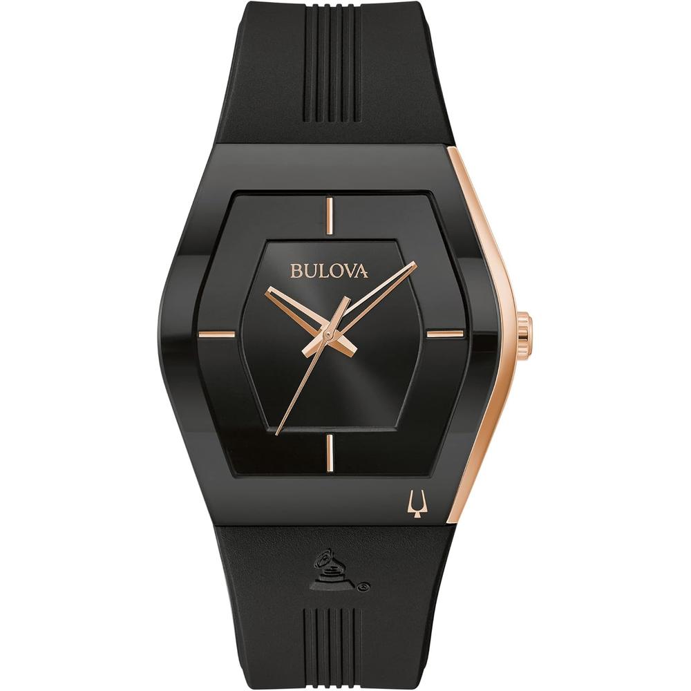 Bulova reloj Latin Grammy Gemini hombre cuarzo acero correa silicona cristal | Negro
