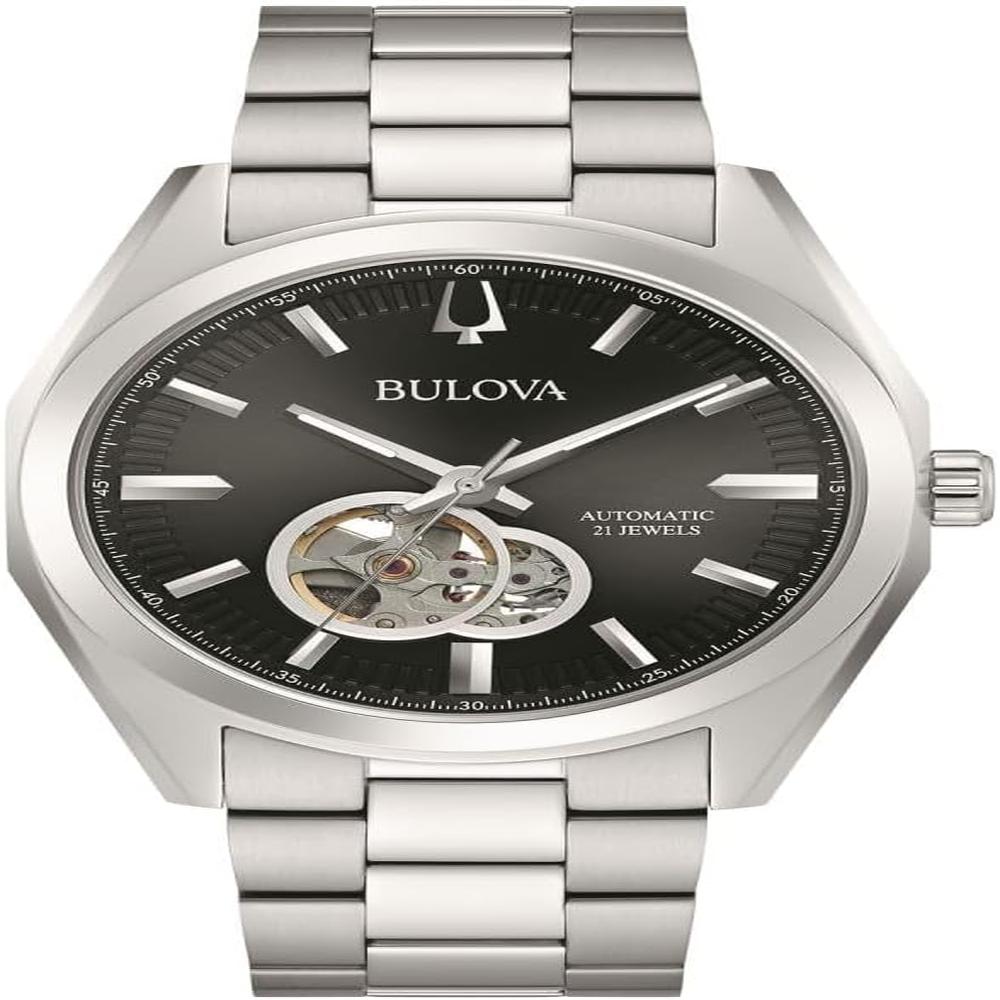Bulova reloj clásico topógrafo hombre automático 3 agujas segundero apertura | Plata