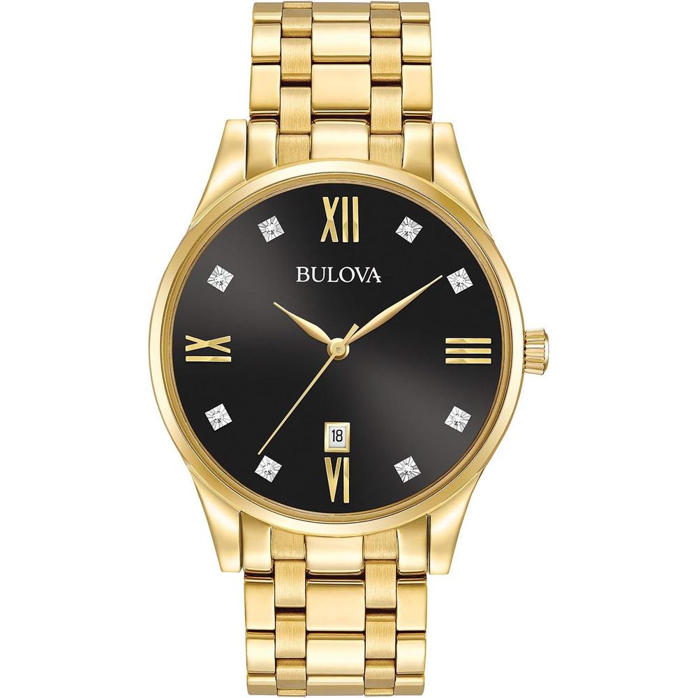 Bulova reloj clásico hombre acero inoxidable diamantes y fecha | Oro/Negro