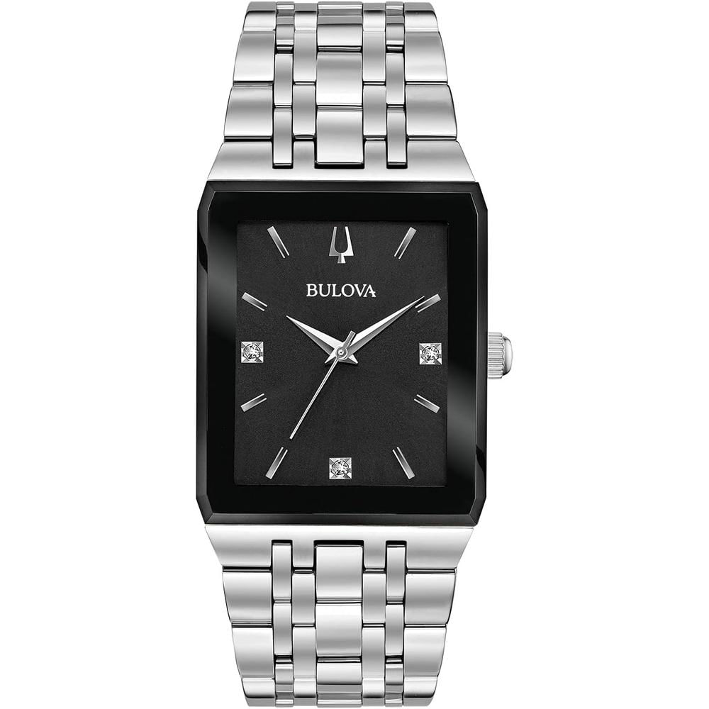 Bulova reloj Quadra moderno hombre cuarzo 3 agujas diamantes | Plata