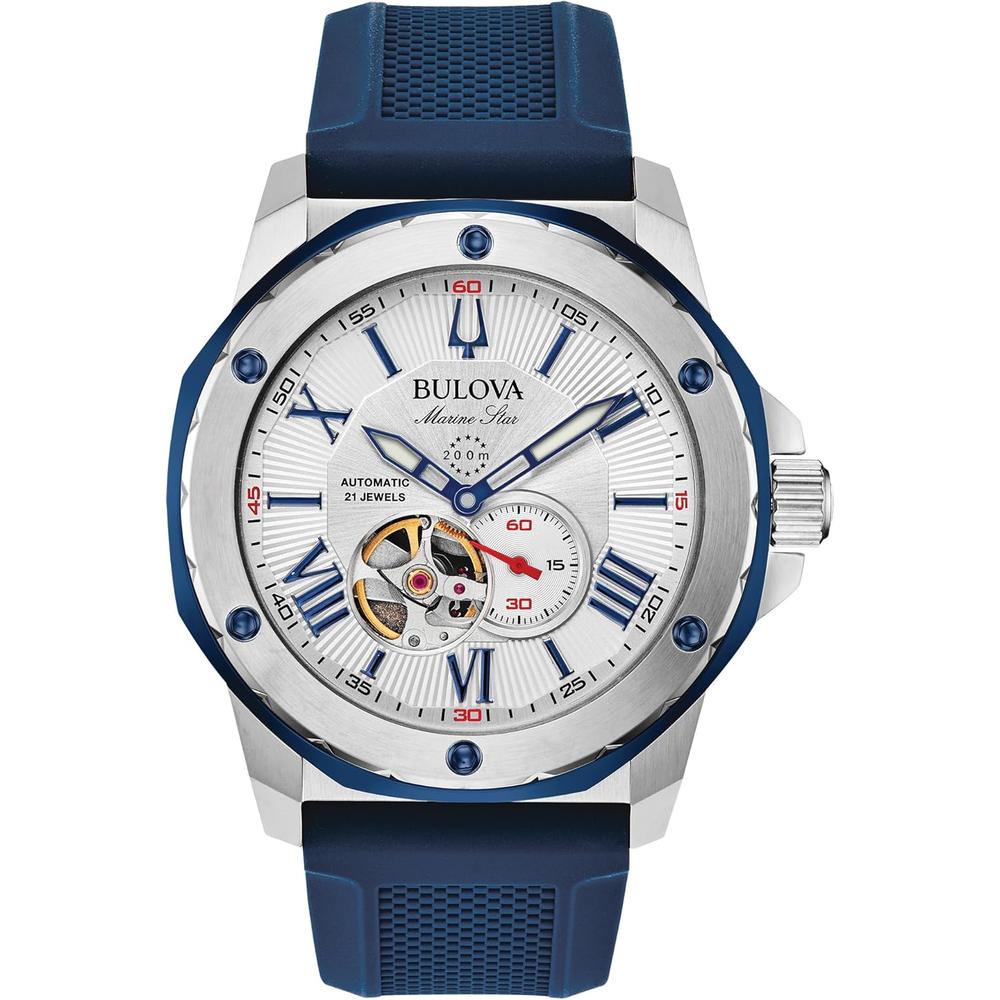 Bulova reloj Marine Star hombre automático acero silicona apertura ojo de buey | Azul