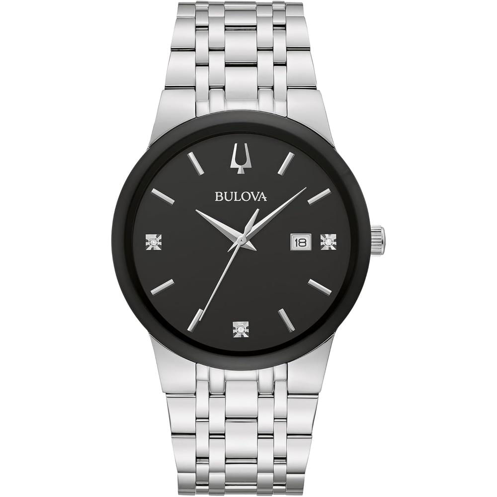 Bulova reloj moderno de hombre 3 agujas de cuarzo calendario diamantes | Gris