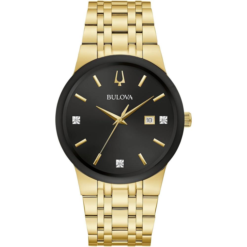 Bulova reloj moderno hombre acero inoxidable calendario 3 agujas diamantes | Oro/Negro