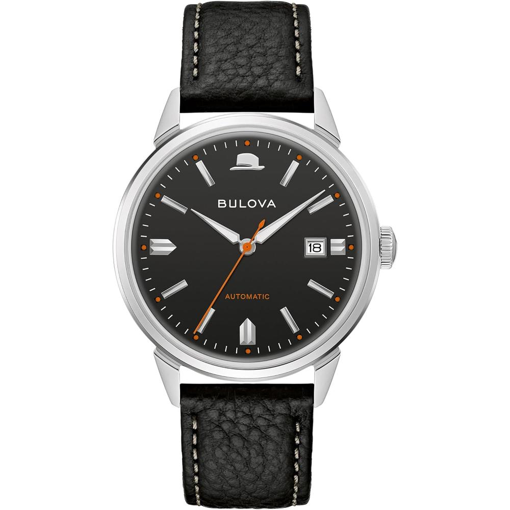Bulova reloj Frank Sinatra hombre automático 3 agujas fecha correa cuero | Negro