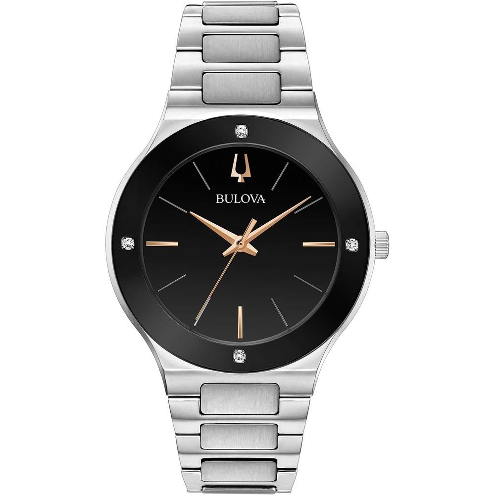 Bulova reloj Modern Millenia hombre cuarzo 3 agujas cristal diamantes | Plata