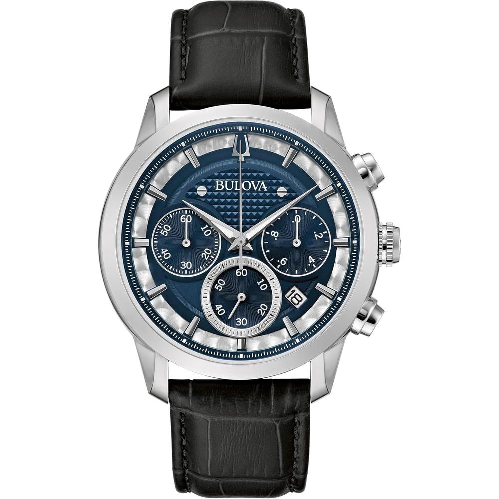 Bulova reloj clásico Sutton hombre cronógrafo 6 agujas correa cuero | Negro