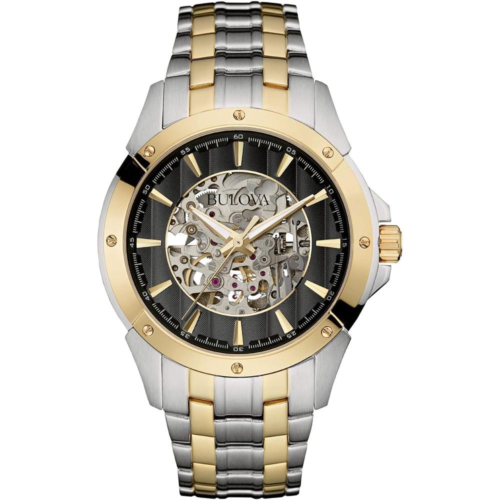 Bulova reloj clásico automático para hombre con esfera esqueletizada | Oro/Negro/Plateado