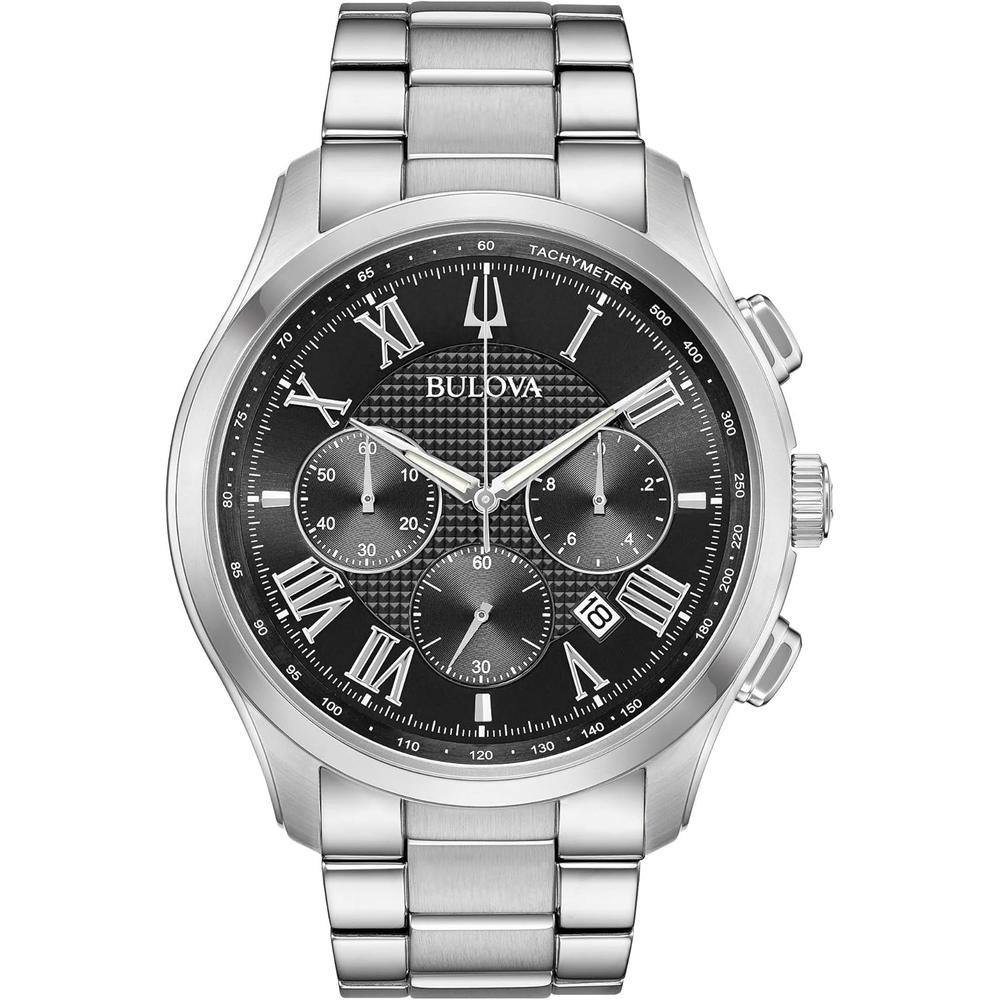Bulova reloj Wilton hombre cronógrafo 3 agujas números roman0s cristal | Plata