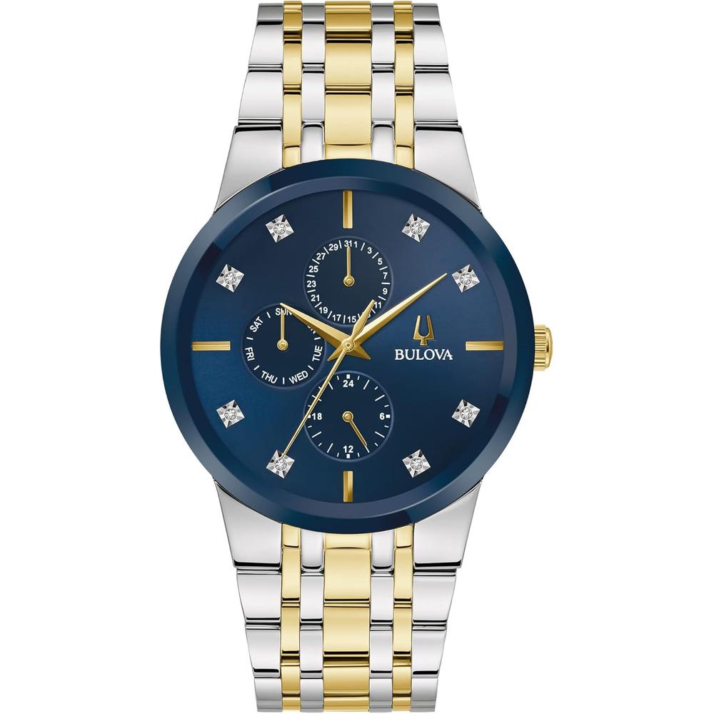 Bulova reloj multifunción de hombre 3 agujas de cuarzo esfera con diamantes | Oro/Plata