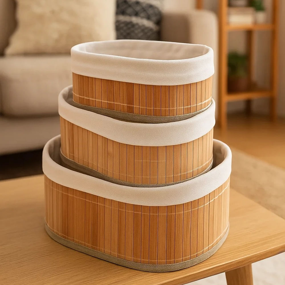 Set de Canastillas de Bambú 3 Piezas - Organizadores Decorativos para el Hogar