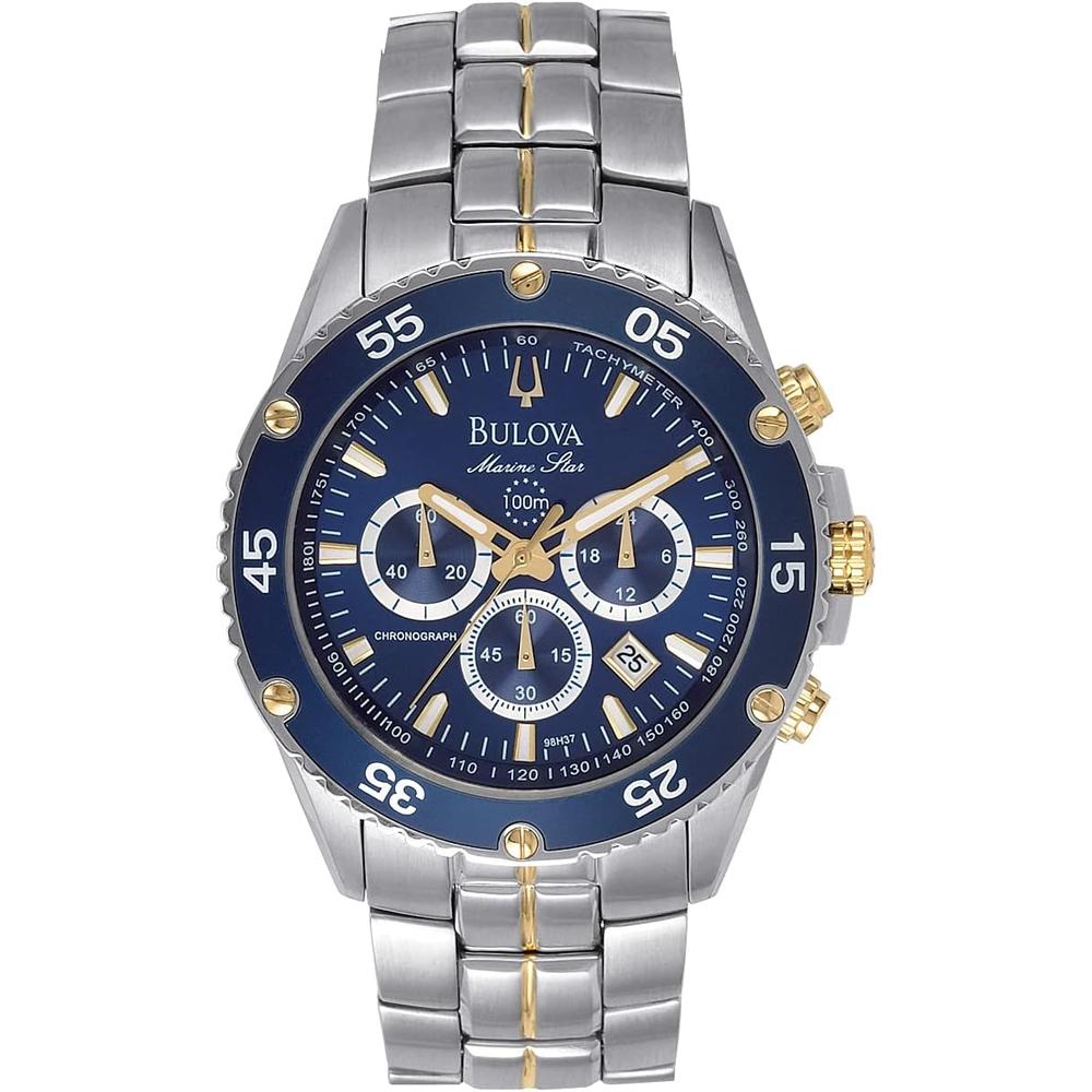 Bulova reloj cronógrafo para hombre Marine Star de acero inoxidable con cuarzo | Plata/Azul