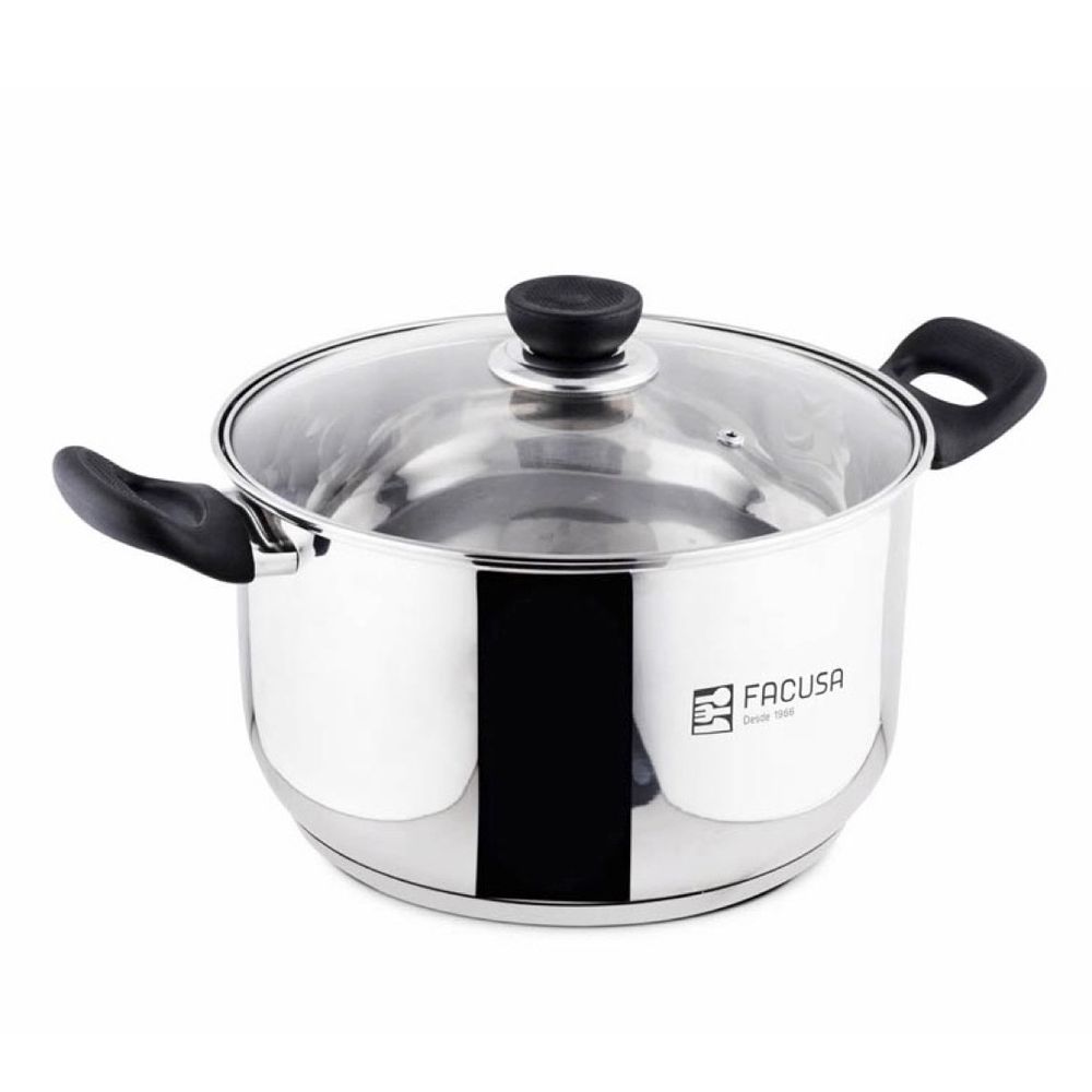 Olla de Acero Inoxidable 24cm Tapa de Vidrio Facusa - 10116269