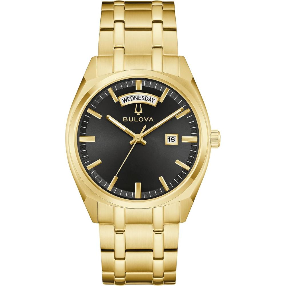 Bulova reloj clásico hombre topógrafo cuarzo 2 agujas día fecha luminosos | Oro/Negro