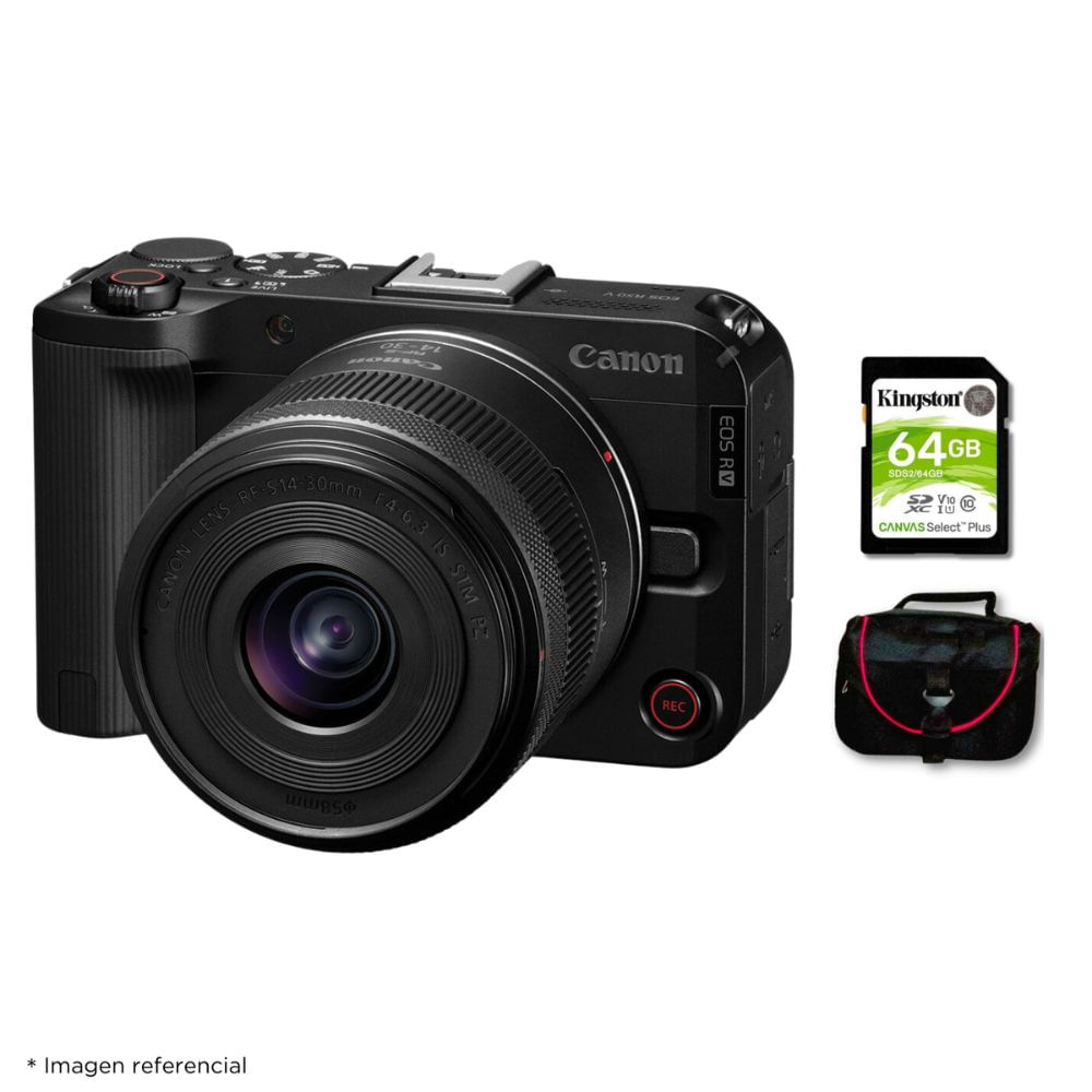 Cámara Mirrorless EOS R50V + Lente RF-S 14-30mm f45-63 IS STM + Kit Básico