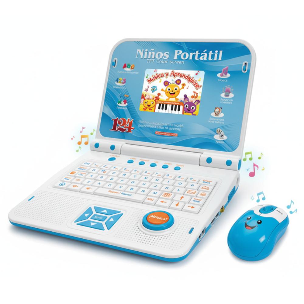 MINI LAPTOP CON MOUSE PARA NIÑOS MUSICAL DIDÁCTICO NIVELES USB