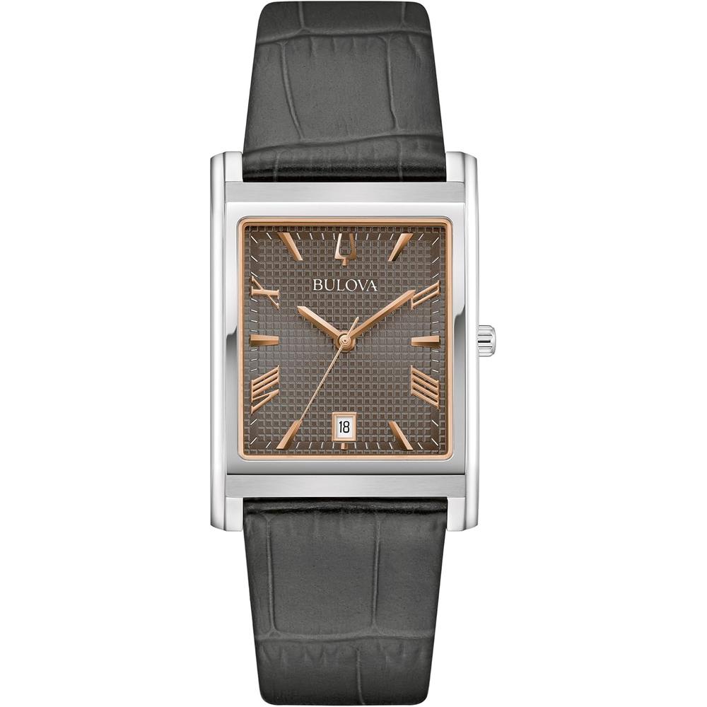 Bulova reloj clásico Sutton hombre cuarzo 3 agujas calendario correa piel | Gris