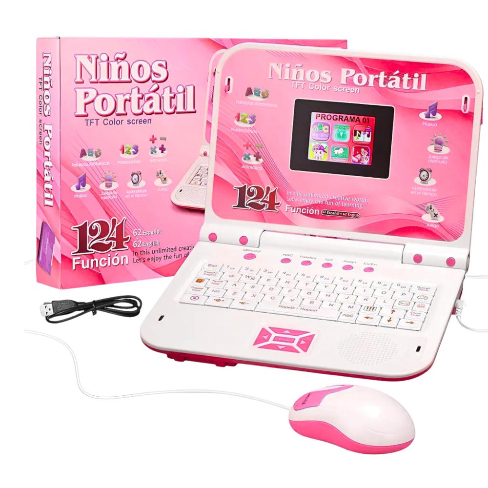 MINI LAPTOP CON MOUSE PARA NIÑAS MUSICAL DIDÁCTICO NIVELES USB