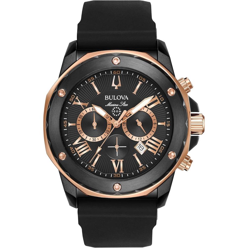Bulova reloj Marine Star hombre cronógrafo 6 agujas de cuarzo correa silicona | Negro