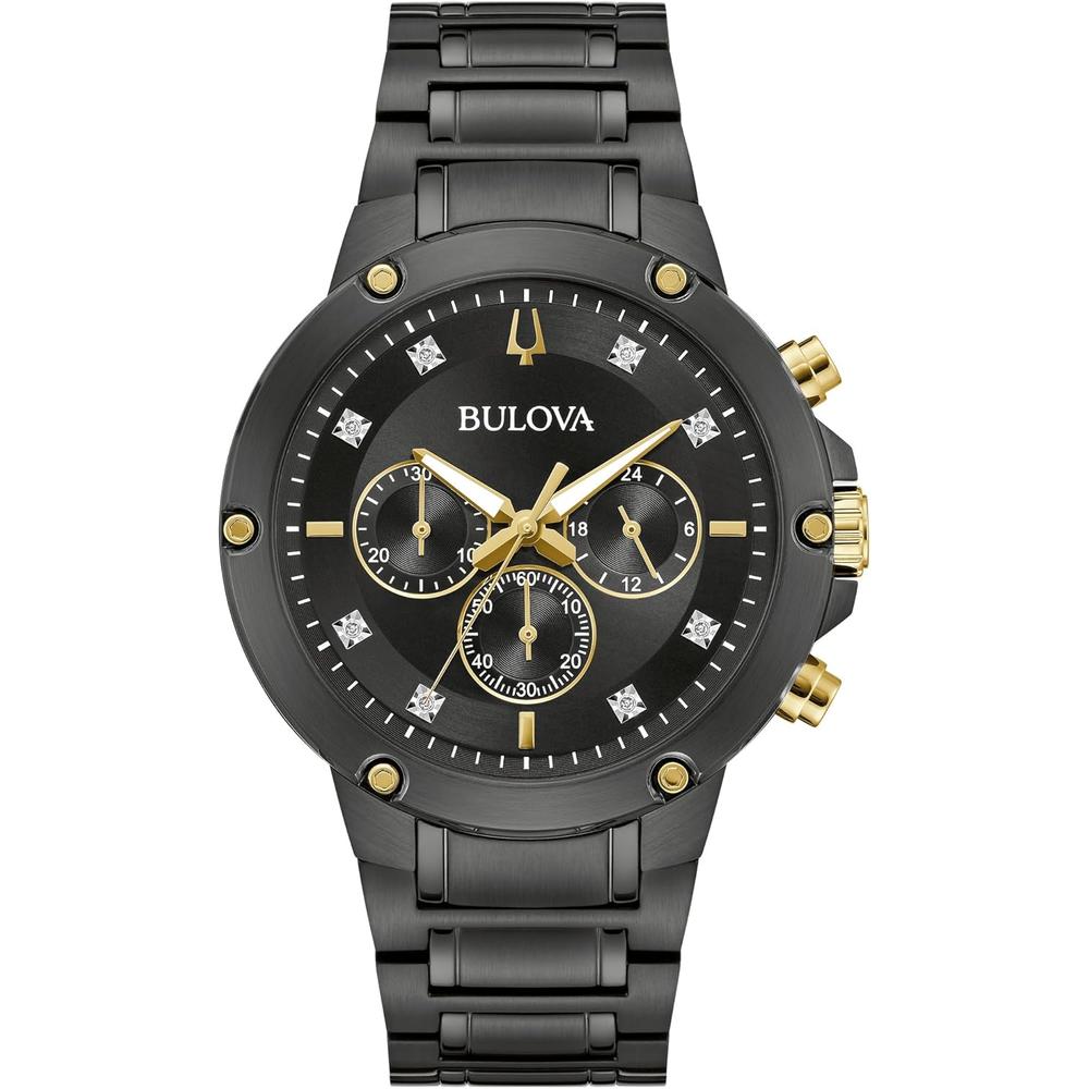 Bulova reloj clásico hombre cronógrafo cuarzo 6 agujas diamantes | Negro