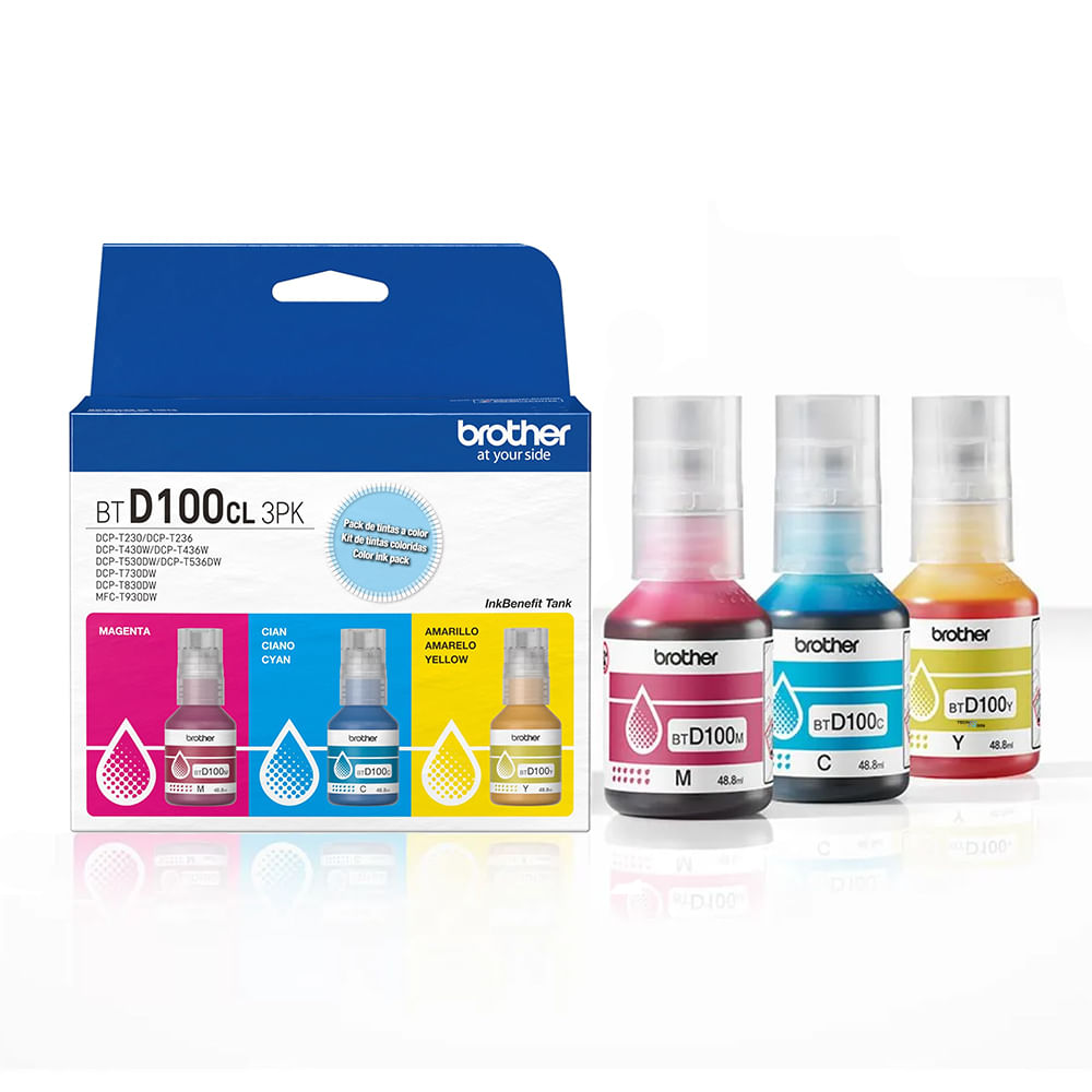 Kit de 4 Tintas Brother BTD100CL 3PK BTD100BK Original