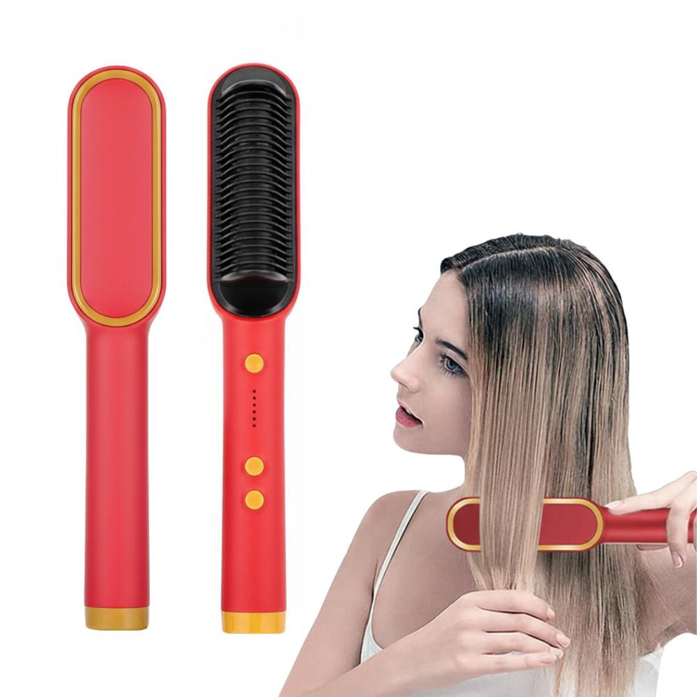 Cepillo Alisador Laceador Peine Secador de Cabello Eléctrico 2 en 1 200C Rojo