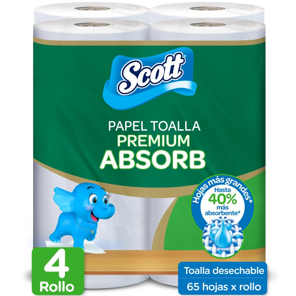 Toalla de Papel Desechable SCOTT Premium Absorb 65 hojas Paquete 4un